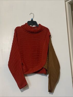 Fashion Nova Two-Tone Cropped Turtleneck Sweater - Rust & Olive Brown